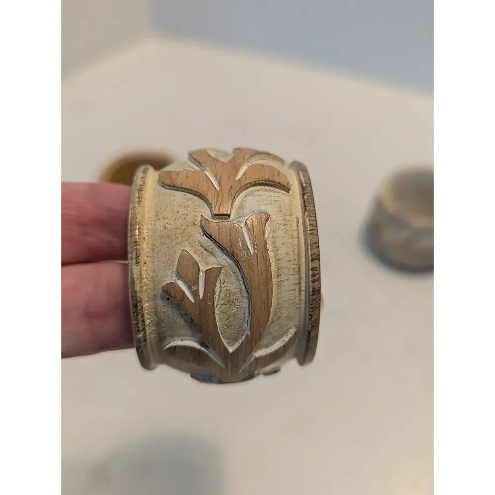 napkin rings Lot Of 3 Rattan Wooden Silver Set Of 4 Each Beachy Boho